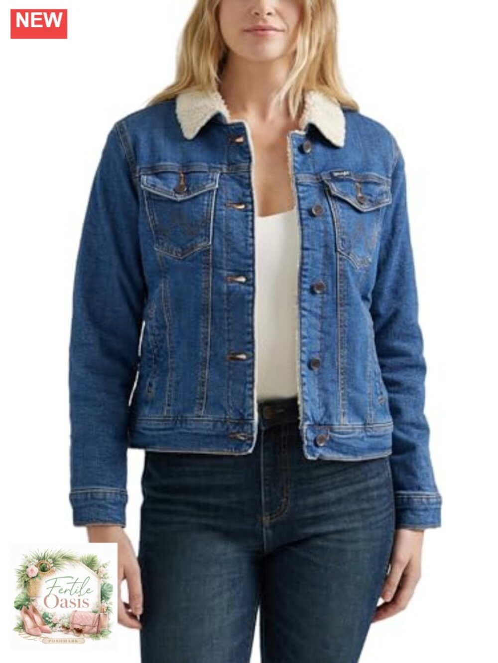 Sherpa Lined Denim Jacket Women Retro Classic Fit Long Sleeve
